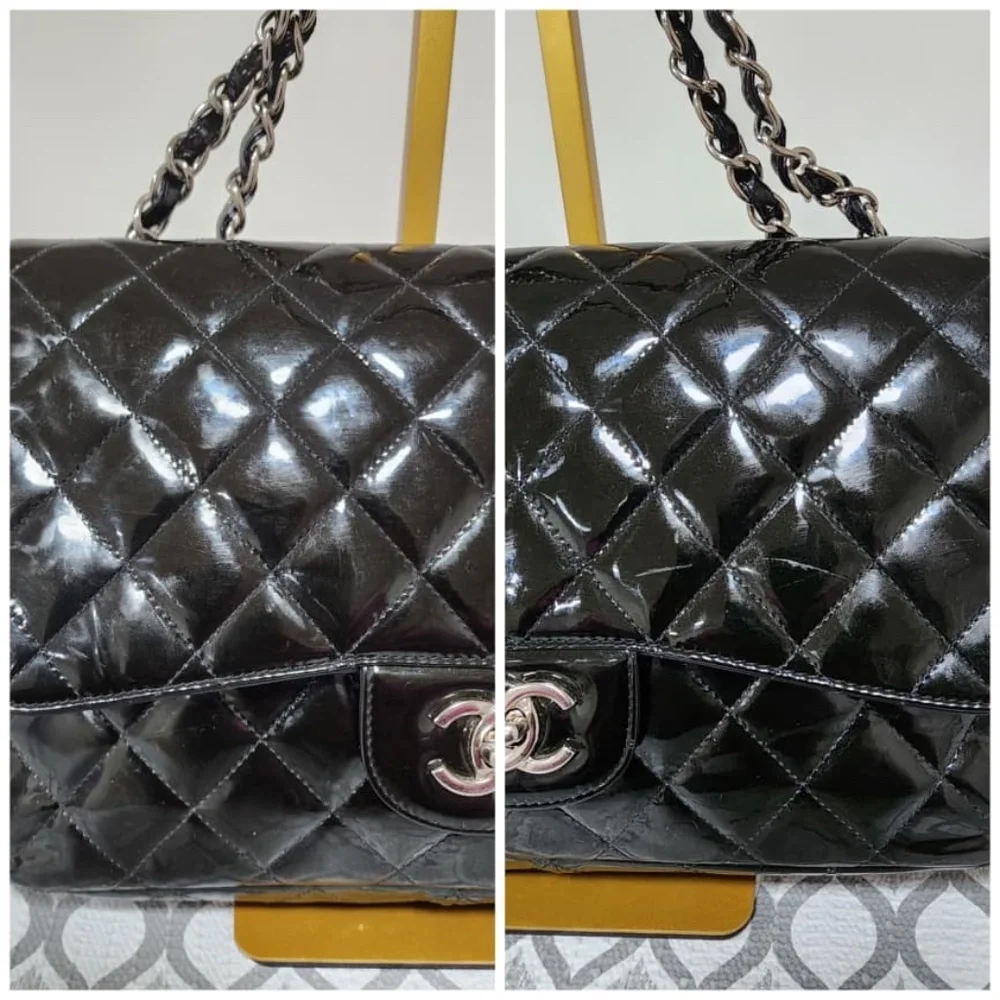 Authentic Chanel Quilted Patent Leather Maxi Classic Single Flap Bag
